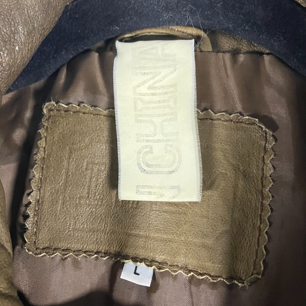 Unbranded Genuine Leather Jacket Men's Large‎ Brown Beige Vintage Bomber Style - Picture 3 of 16